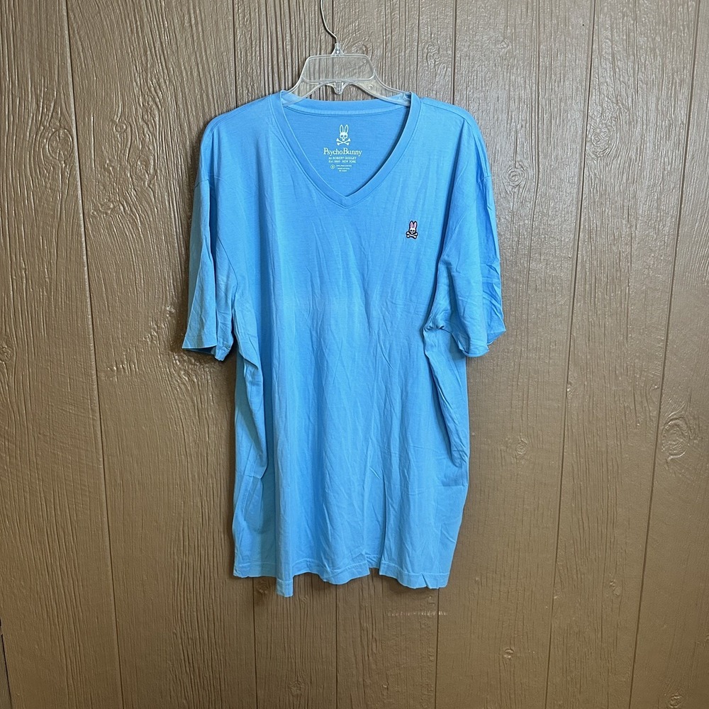 Psycho Bunny Men's Sz 8 (2XL) Classic V-Neck T-Shirt Blue 100% Pima Cotton Basic